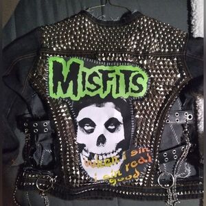 Upcycled Punk/goth Metal Studded Denim Jacket W/ MISFITS back Patch